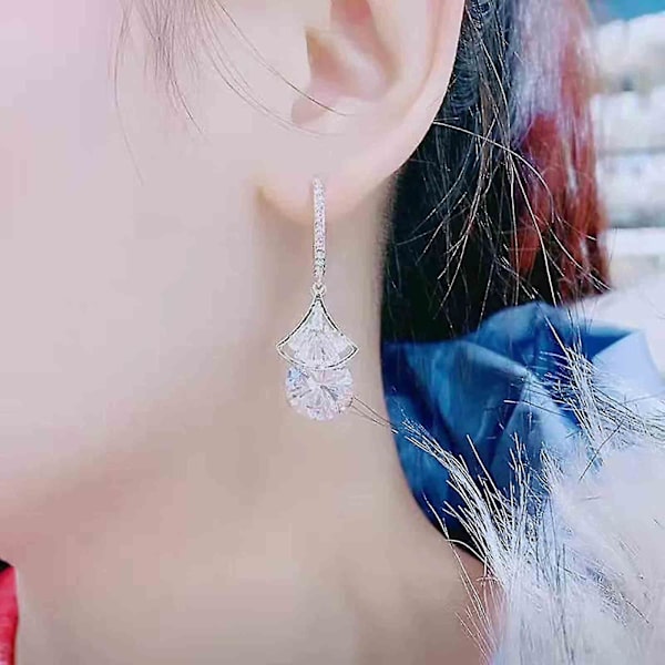 Mote-luksus Zirkon Diamant Ørepynt Elegant Skjellformet Bling Zirkon Diamant Henge Ørepynt Kvinne Smykker (gull)