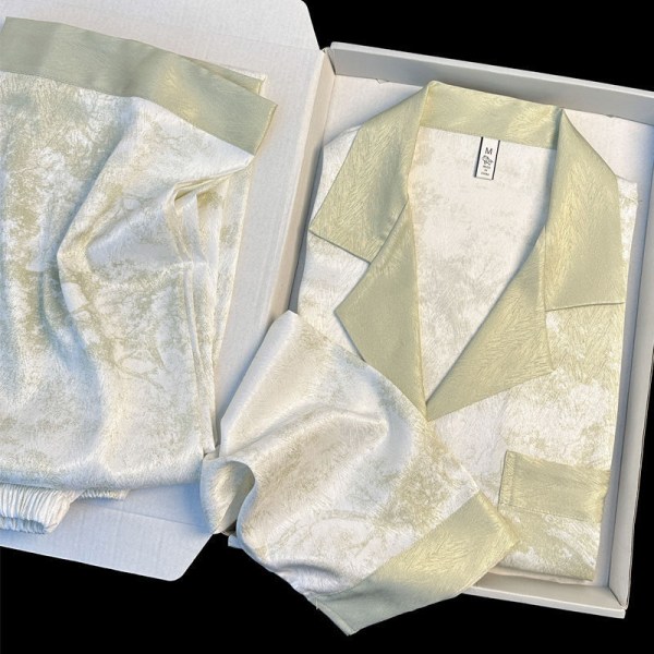 Pysjamas for kvinner vår og sommer langermet is silke lett luksus blonder imitert silketynt hjemmeklærsett XL