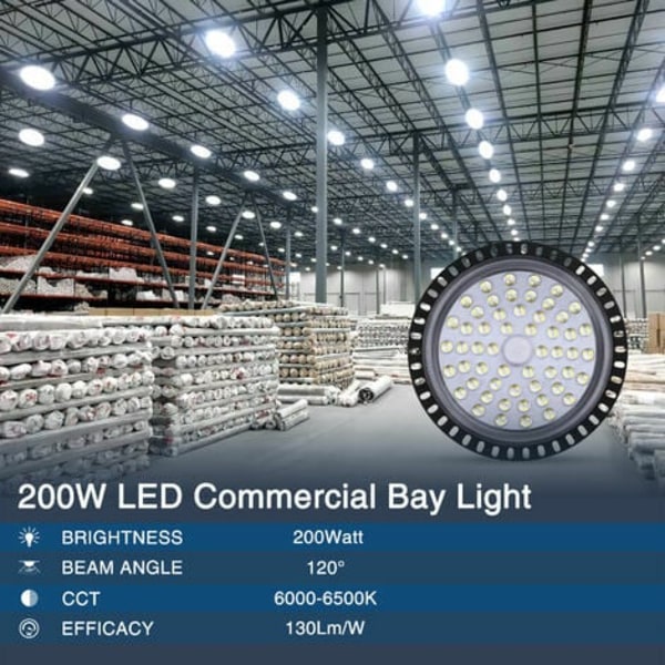 200W LED UFO 20000LM, Kartokner LED-belysning Industriell LED-lampa Utomhus Kalla vit 6000K-6500K, IP65 Ultratunn Hög B