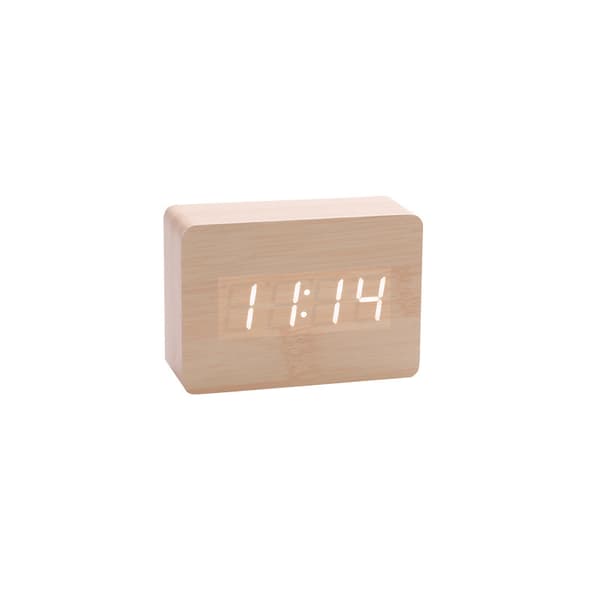 Liten Morfar Klocka LED Digital Väckarklocka med Datum Temperaturvisning, 3 Röstkommandon, (Bambu)
