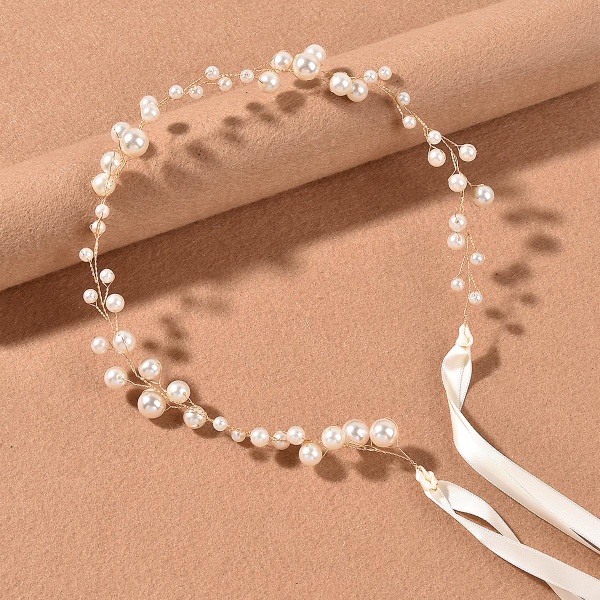 Bröllopshuvudstycke med spetsband Pearl Design håraccessoarer för kvinnor flickor Silver Single Layer