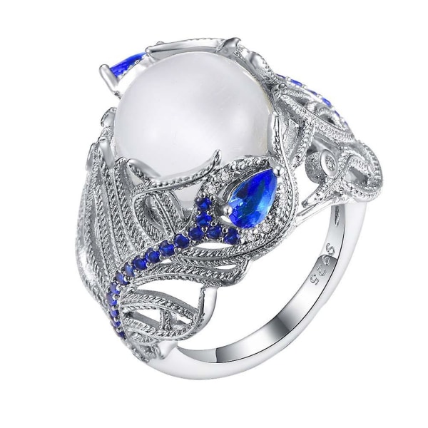 Kvinner Faux Sapphire Opal Innlagt Peacock Feather Finger Ring Bryllupssmykker Gift US 9
