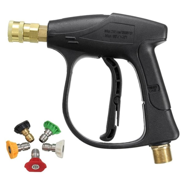 1/4 spänningsförande kort pistol + 5 färgs munstycke högtrycksvattenpistol ren kopparkärna biltvättvattenpistol