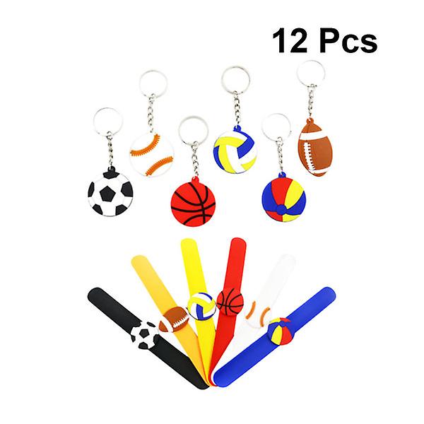 12 st Sports Silikon Armband Personlighet Ball Armband Hand Ringar Nyckelringar Nyckelhållare Nyckelringar