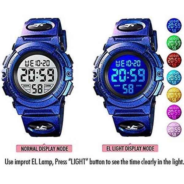 Børns digitale ur udendørs sport 50m vandtætte elektroniske ure alarmur 12/24 H stopur kalender dreng pige armbåndsur