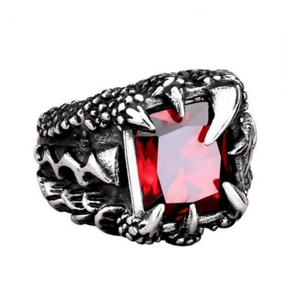 Mænd Vintage Dragon Claw Shape Cubic Zirconia Indlagt Ring Party Prop smykker Red Us9