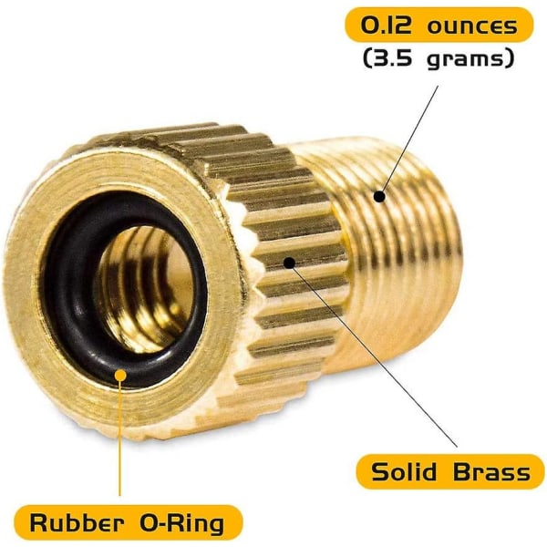 4-paks messing sykkelventil Presta ventiladapter med svart O-ringpakning for oppblåsing av dekk ved bruk av standard pumpe eller luftkompressor