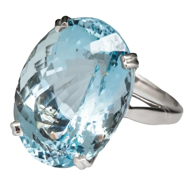 Glittrande ovalformad ring med strass, bröllop, förlovning, smycken, present Sea Blue US 12