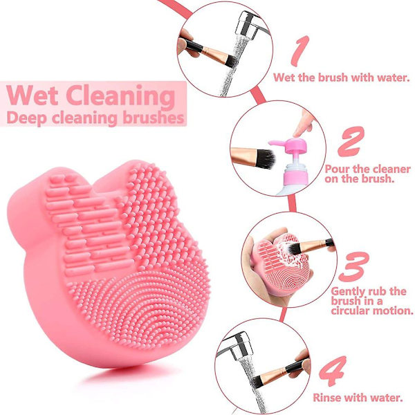 2-pack Makeupborste Rengöringsmatta med Färgborttagningssvamp, 2-i-1 Design Silikonrengöringsdyna för Torr Borste Färgbyte och Våtrengöring (rosa &