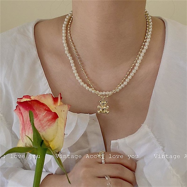 Halsband Pärla Dubbel Lager Björnen Mode Smycken Ac1464