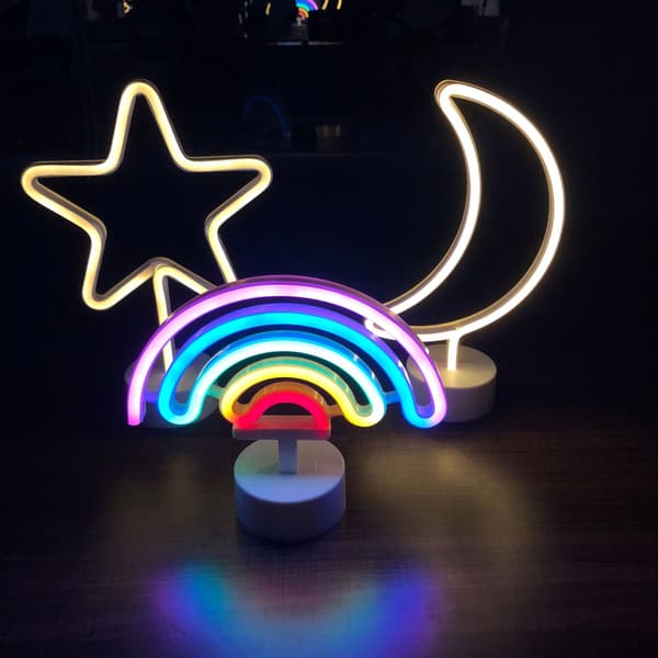 Avtakbar regnbue neonformet LED avtakbar basedekorasjon nattlys ins,
