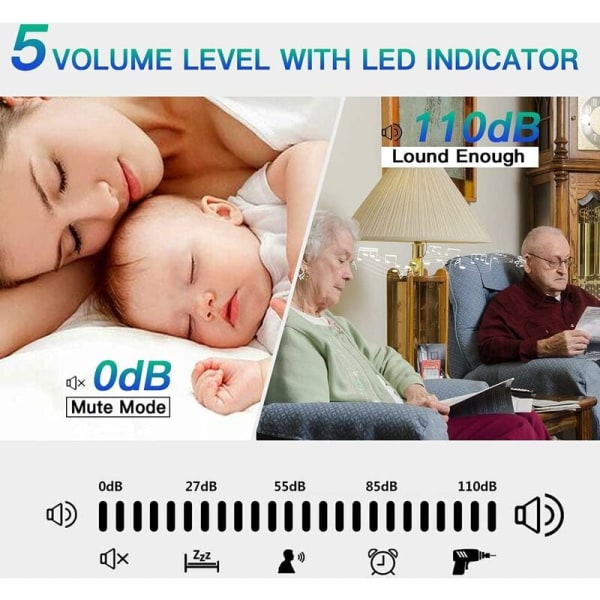 Trådlösa dörrklockor, 55 melodier 5-nivå volym och, IP55 vattentät trådlös klang, klangset med 300 meter, LED-blixt