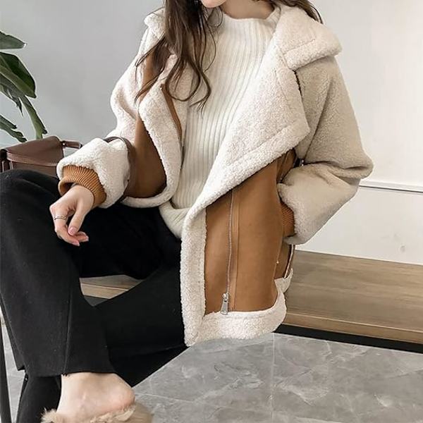 Khaki M Lammfleece Bikerjacka khaki M