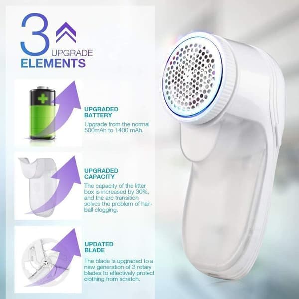 Epilator, hårballfjerner, klesfjerner, USB-lading, hvit