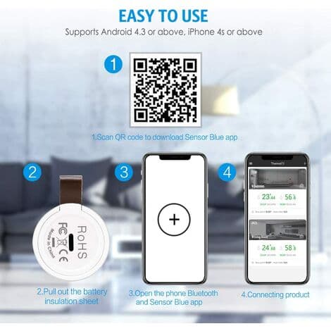 Bluetooth Indendørs Hygrometer Termometer, Mini Indendørs Termometer, Temperaturmonitor Sensor, Digital Hygrometer til Hom