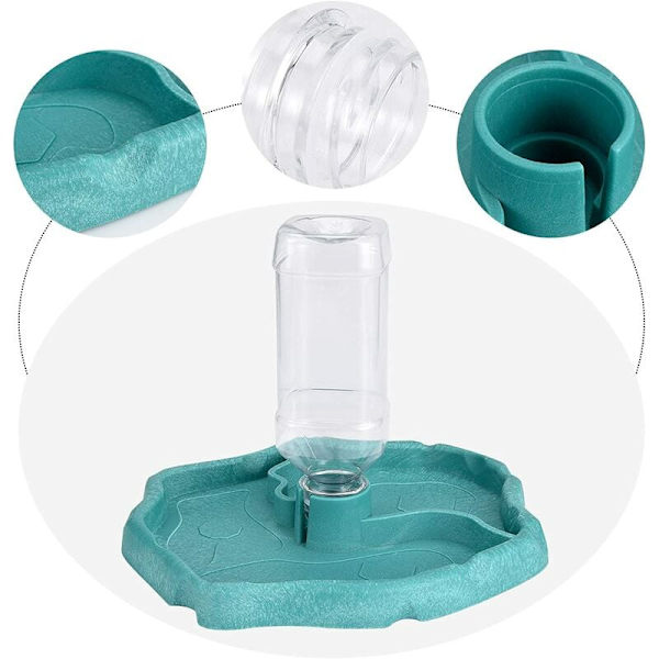 Reptil Vatten Dispenser, 2 i 1 Spill Proof Skål Mat Dispenser, Sköldpadda Gecko Plast Skål - Vit