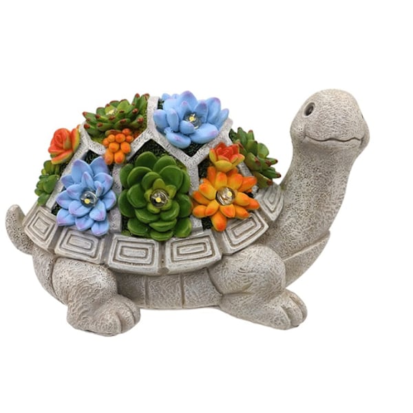 LED Solcelled Skildpadde Harpiks Håndværk Have Dekoration Sukkulenter Udendørs Ornament Lampe (en sukkulent skildpadde)