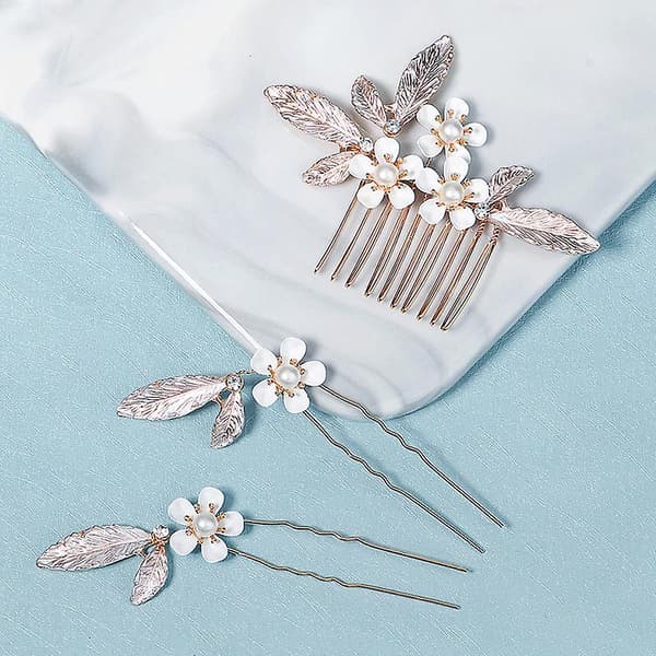 3 stk Blomster U-formede Hårnåler Perle Elegant Hodeplagg For Bryllup Brud Kvinner Hår Smykker