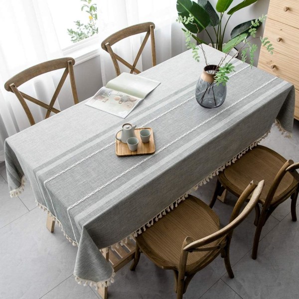 Elegant duk i bomull och linne, tvättbar cover för matbord, picknickduk (asymmetri - grå, 110 x 170 cm),