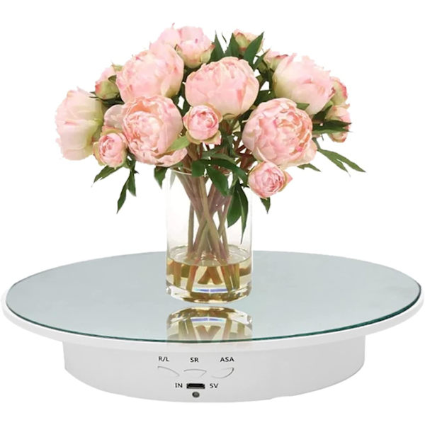 Motoriseret Display Til Elektrisk Drejeskive 90-180-360 Grader, Belastning 8 Kg, Diameter 20 Cm, Med 5 Pvc-Bunde (Hvid)