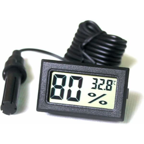 Inbyggd Digital Stämningsmätare Termometer Hygrometer med Extern Sonda för Brooder Akvarium Fjäderfä Reptil *(Svart)