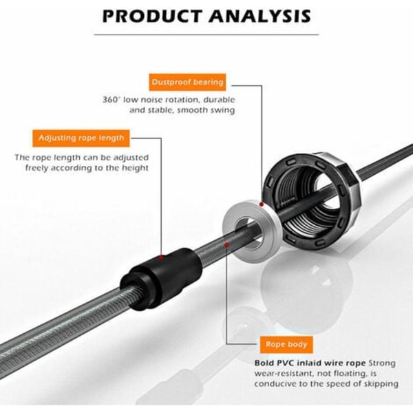 Hurtighopptau med kulelager - Sportsskippingtau for innendørs og utendørs trening (Svart, Hurtighopptau med kulelager)
