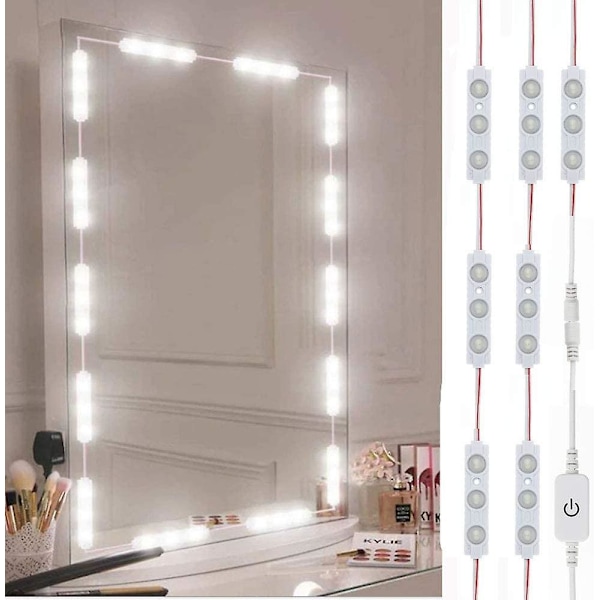 LED-belysning för sminkbord, Hollywood-stil, 10 fot ultrastarkt vitt LED, dimbar beröringskontroll, för sminkbord