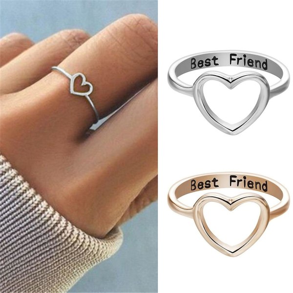 Dame Ring Slidstærk Simpel Design Legering Hul Hjerteform Finger Ring Til Fest Silver US 7