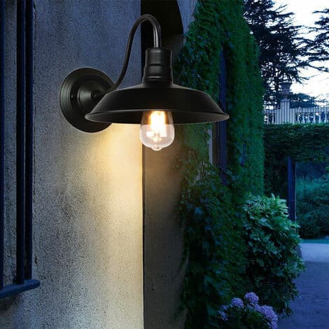 Retro industriel væglampe metalskærm E27 lampe til soveværelse stue bar sort - sort