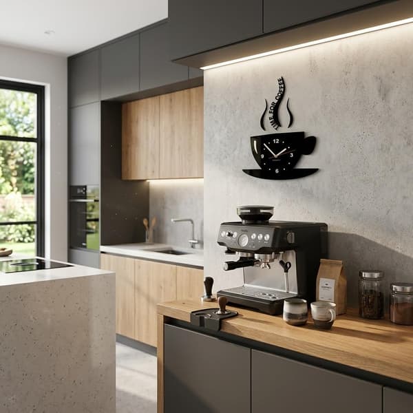 Modern Kök Kaffetid Kopp - 3D Väggklocka - Svart