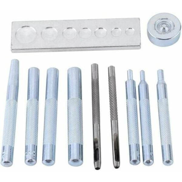 Sats med 11 läderhantverksverktyg, för att fästa nitar och tryckknappar, borra och stansa, för hobby och DIY