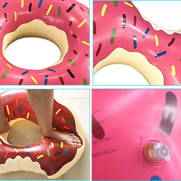 Donut Pool Float Uppblåsbar Donut Pool Ring Donut Badring För Strand Pool Red 90