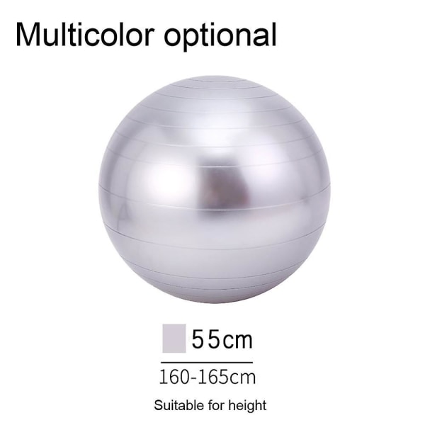 Yogaball för fitness, stabilitetsbollstol med pump, förlossningsboll, fitnessboll Silver 55CM