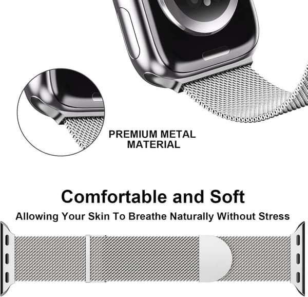 Sølvfarvede remme kompatible med Apple Watch rem 42/44/45 mm til