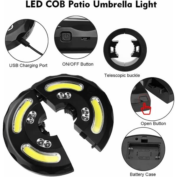 Oppladbare paraplylys, 28 LED-paraplylys, LED-paraplylys med 3 lysstyrkemoduser, paraplylys for