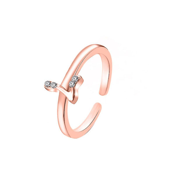 Muodin naiset yksinkertainen A-Z englanninkielinen aakkosten kirjain strassinen avoin sormus koru Rose Gold Y