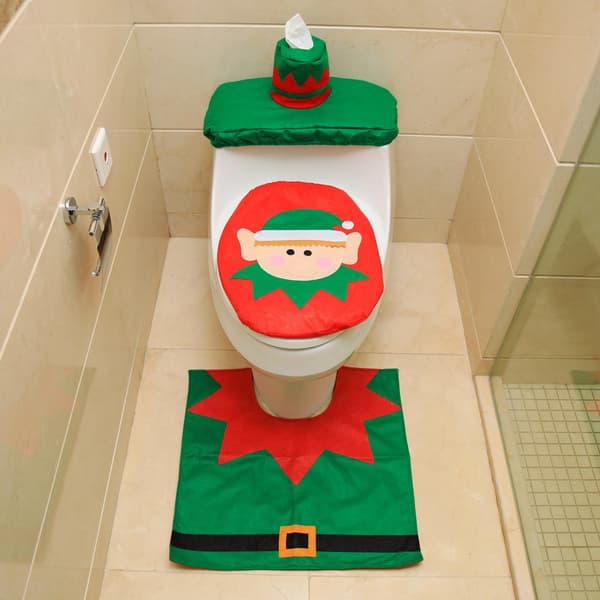 Toalettsitsöverdrag för juldekorationer, Jultomte, Älv, Älg