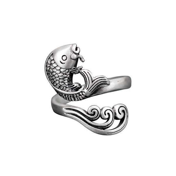 Retro Justerbar Öppen Silver Påfågel Finger Flätad Stickring 3