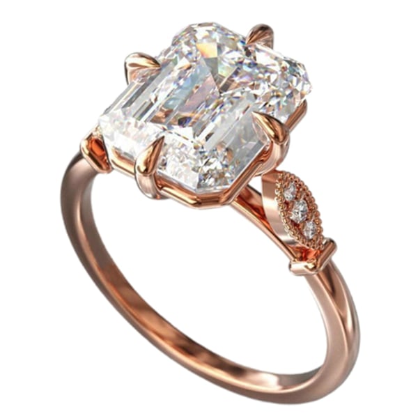 Klassisk Damring Roséguld Inlagt Falsk Kristall Finger Ring Smycken Tillbehör US 10