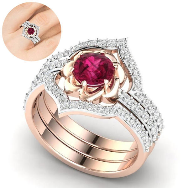 3 stk. Elegante Kvinders Faux Ruby Rhinestone Indlagt Finger Ring Bånd Smykker Gave US 5