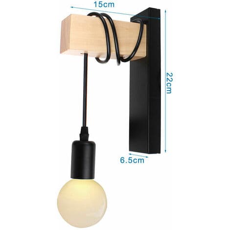 Modern vägglampa i järn och trä E27 för sovrum vardagsrum bar svart - Svart