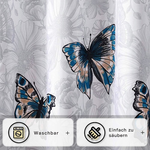 Duschdraperi, Mögelbeständig, Vattenavvisande, Tvättad Polyester Antibakteriell Duschdraperi Badgardin (Fjäril, 180*200cm)