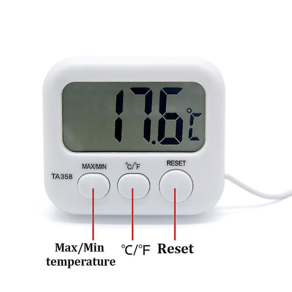 Kjøleskap Akvarium Kjøkken Elektronisk LCD Max-min Termometer Digital Thermo Temperaturmåler Med Sonden Sensor Kabel