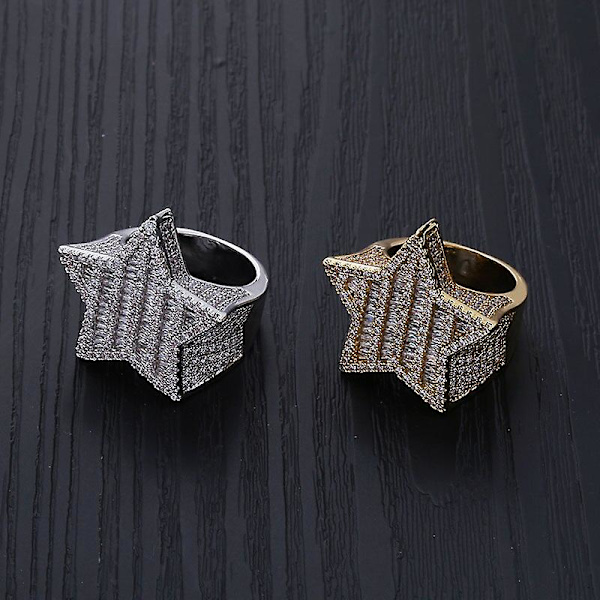 Isæt Super Stjerne Ringe Til Mænd Kvinder Mikro Pave Guld Sølv Farve Finish Cubic Zirkon Charm Hip Hop Smykker Ring Gave Silver