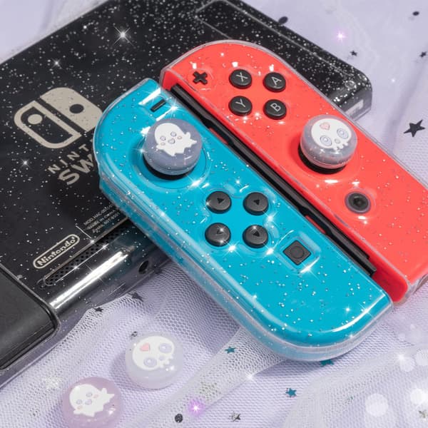 Ghost Thumb Grips - Halloween Gothic Clear Glitter Gamepad