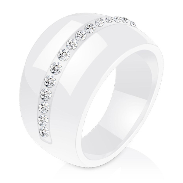 Luksusromanttinen kirkas musta ja valkoinen keramiikkasormus naisille, muodikkaat korut, sormus bling-kristallilla White