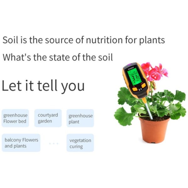 1 Jordprøveapparat, Jordfugtighedsmåler til Jordplanter, Jordfugtighedsmåler med PH/Temperatur/Lys/Fugtighed til Planter