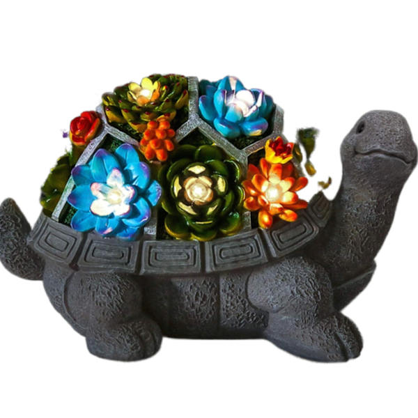 LED Solcelled Skildpadde Harpiks Håndværk Have Dekoration Sukkulenter Udendørs Ornament Lampe (en sukkulent skildpadde)