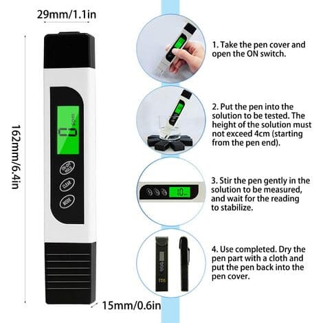 Vandkvalitetstester, Præcis EC Meter TDS Meter og Temperaturtestpen med Baggrundsbelyst LCD til Drikkbart Vand, Hydroponics