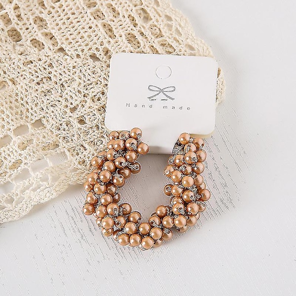 2 stk Full Pearl Stretch Hair Ties Tykke Solid Dekorative Høy Elastisk Hestehale Holder Hodeplagg Card Pack Champagne